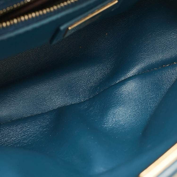 Pre Owned Fendi Blue Leather Mini Peekaboo Top Handle Bag