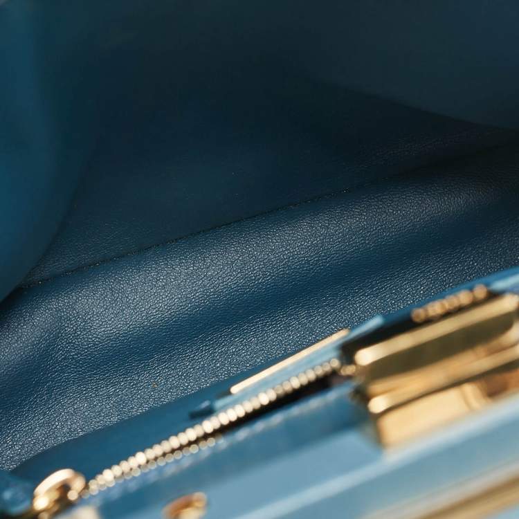 Pre Owned Fendi Blue Leather Mini Peekaboo Top Handle Bag
