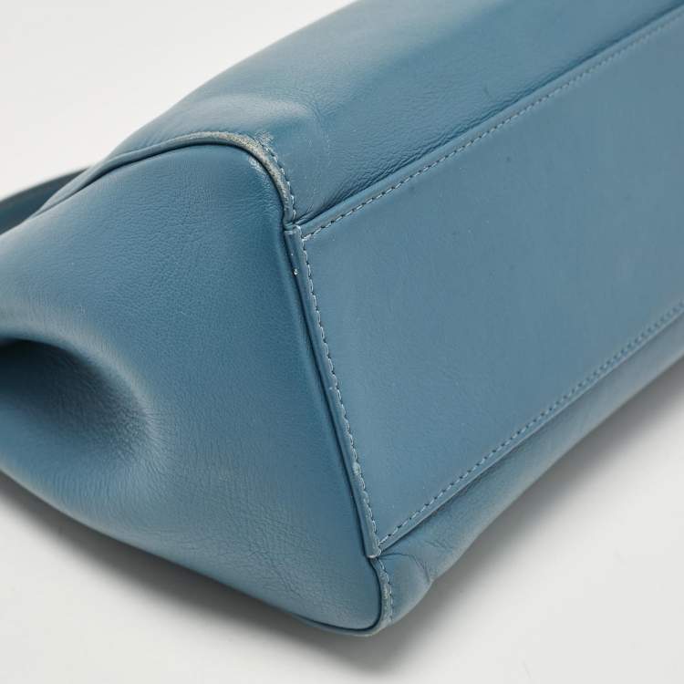 Pre Owned Fendi Blue Leather Mini Peekaboo Top Handle Bag