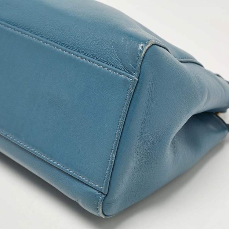 Pre Owned Fendi Blue Leather Mini Peekaboo Top Handle Bag