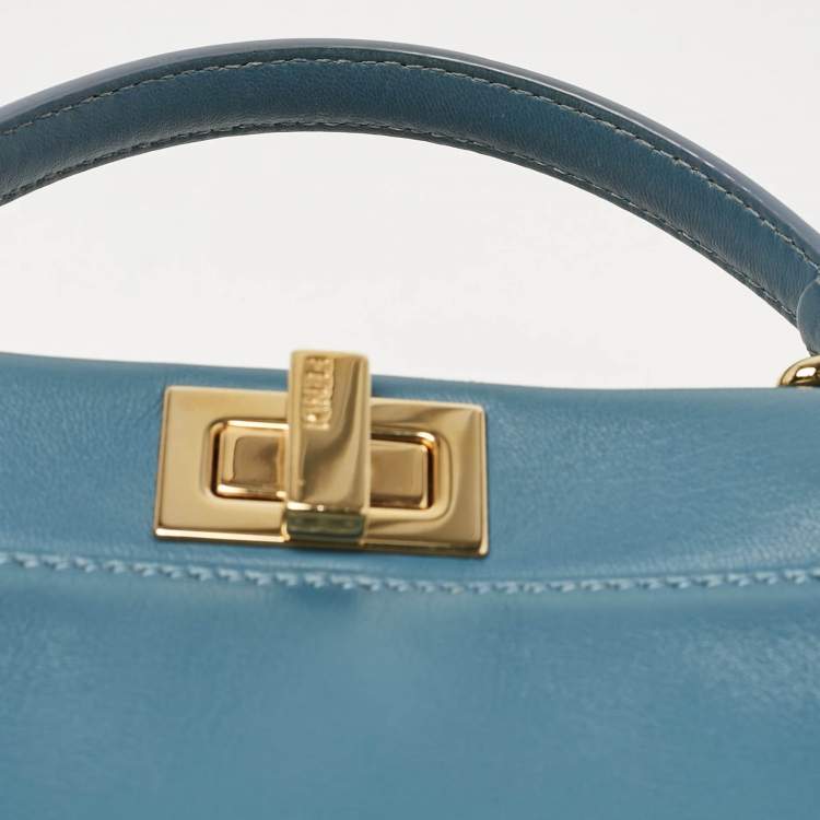 Pre Owned Fendi Blue Leather Mini Peekaboo Top Handle Bag