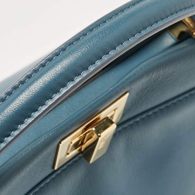 Pre Owned Fendi Blue Leather Mini Peekaboo Top Handle Bag