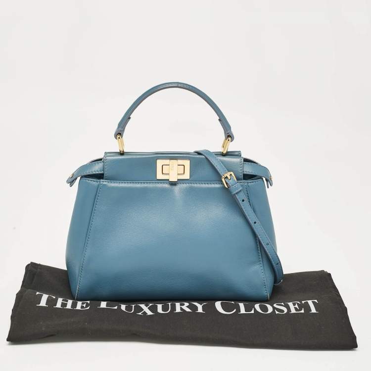 Pre Owned Fendi Blue Leather Mini Peekaboo Top Handle Bag