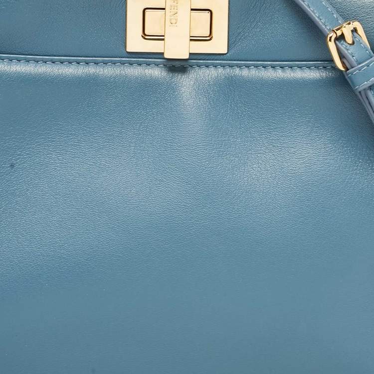 Pre Owned Fendi Blue Leather Mini Peekaboo Top Handle Bag