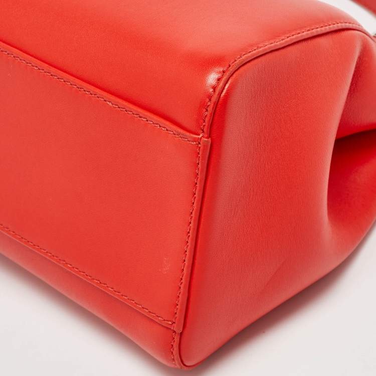 Pre Owned Fendi Orange Leather Mini Peekaboo Top Handle Bag