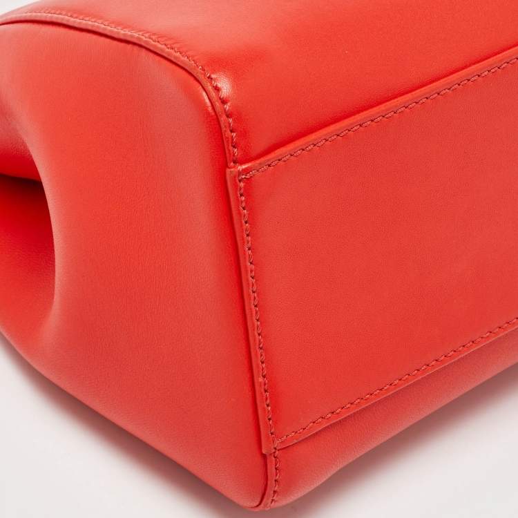 Pre Owned Fendi Orange Leather Mini Peekaboo Top Handle Bag