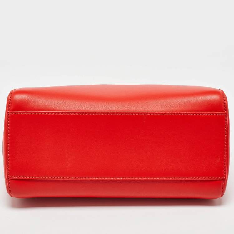 Pre Owned Fendi Orange Leather Mini Peekaboo Top Handle Bag