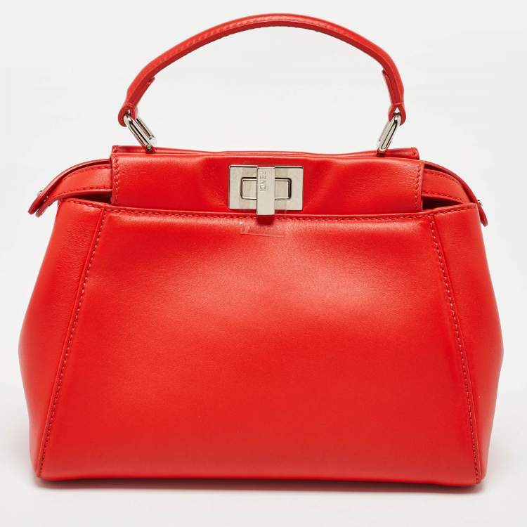 Pre Owned Fendi Orange Leather Mini Peekaboo Top Handle Bag