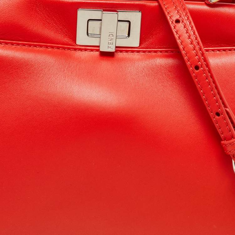Pre Owned Fendi Orange Leather Mini Peekaboo Top Handle Bag