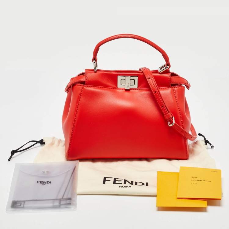 Pre Owned Fendi Orange Leather Mini Peekaboo Top Handle Bag