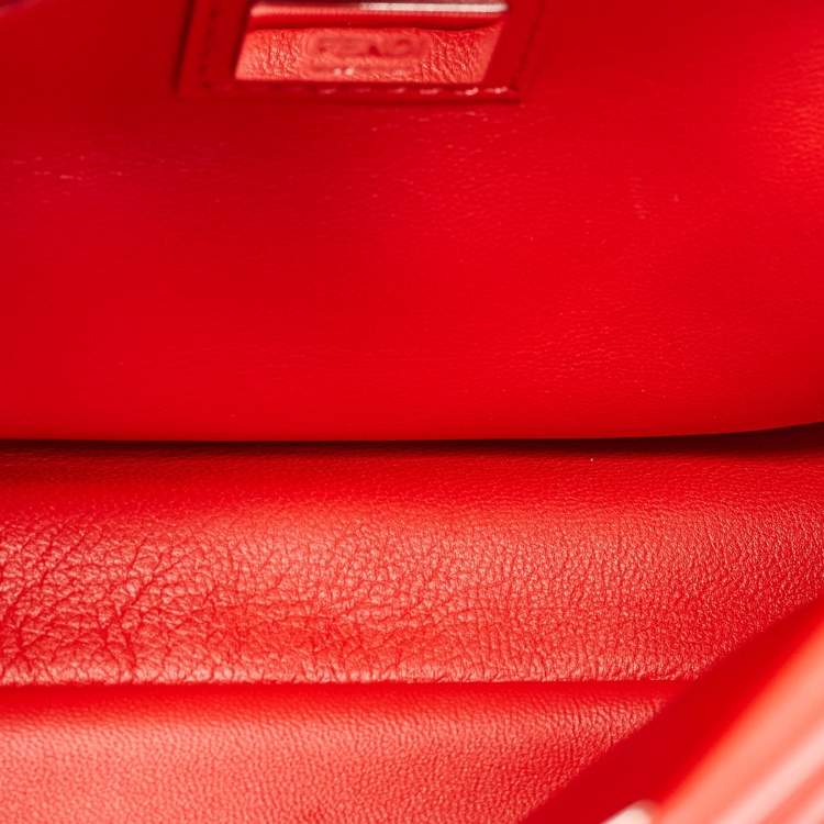 Pre Owned Fendi Orange Leather Mini Peekaboo Top Handle Bag