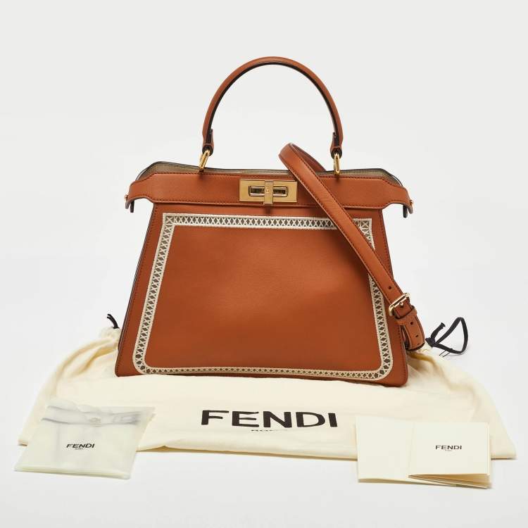 Pre Owned Fendi Brown Leather Embroidered Medium Peekaboo Iseeu Top Handle Bag