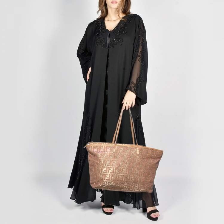 Pre Owned Fendi Metallic Zucca Canvas and Leather Large Roll Tote