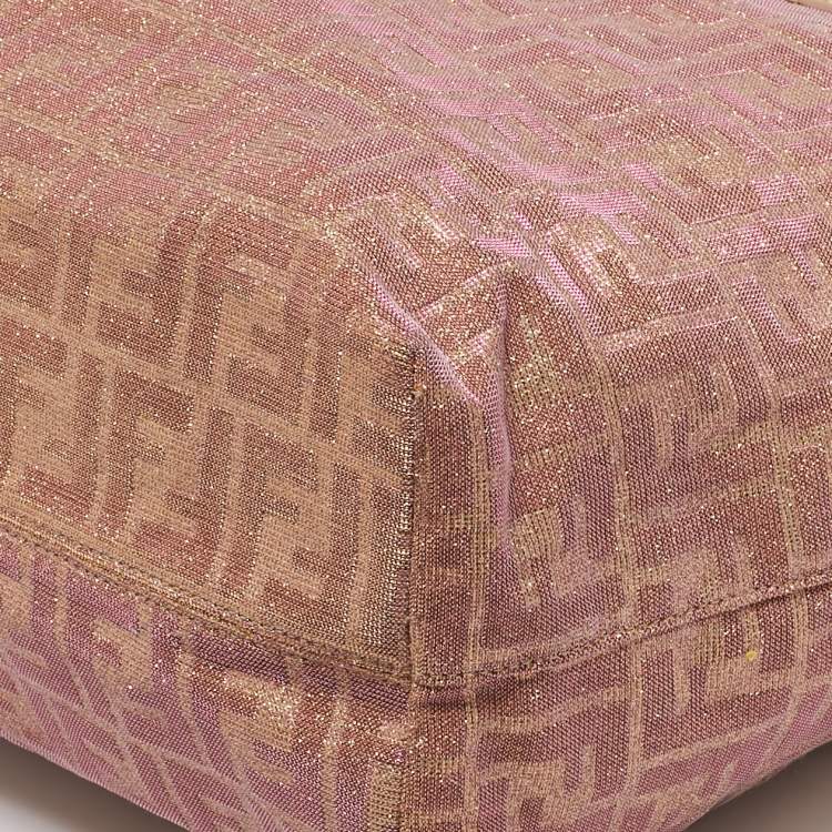Pre Owned Fendi Metallic Zucca Canvas and Leather Large Roll Tote