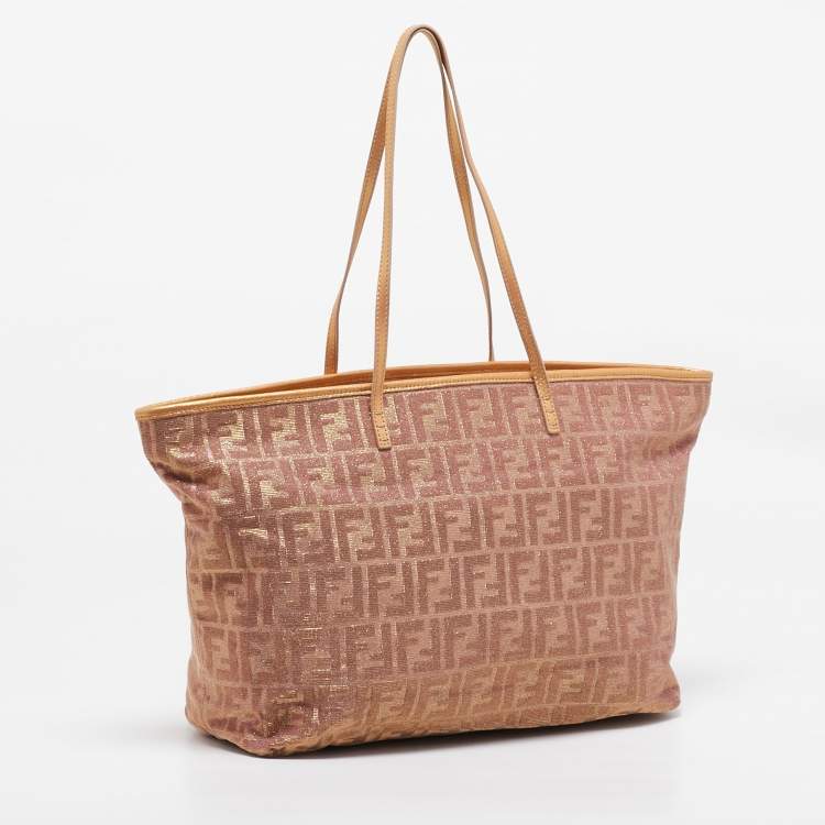 Pre Owned Fendi Metallic Zucca Canvas and Leather Large Roll Tote