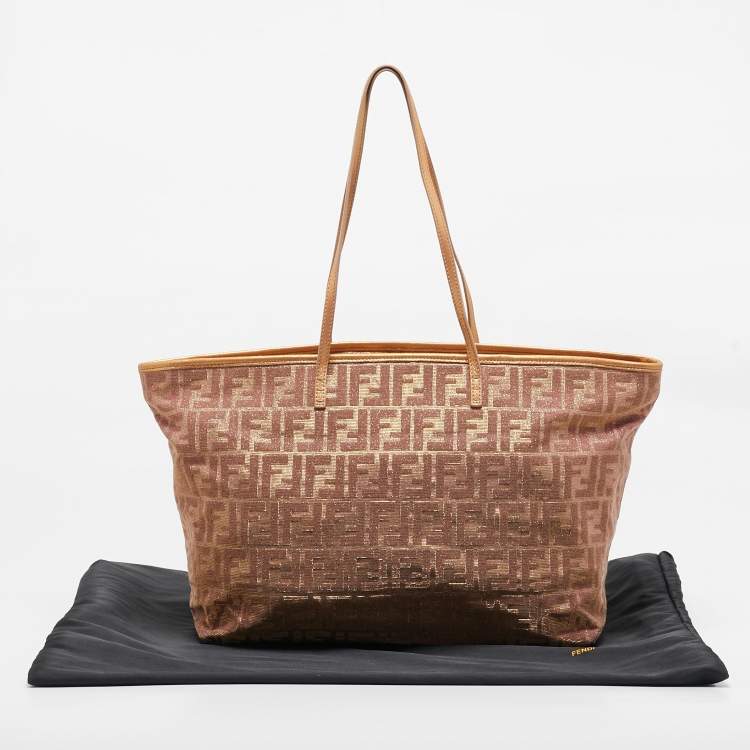 Pre Owned Fendi Metallic Zucca Canvas and Leather Large Roll Tote