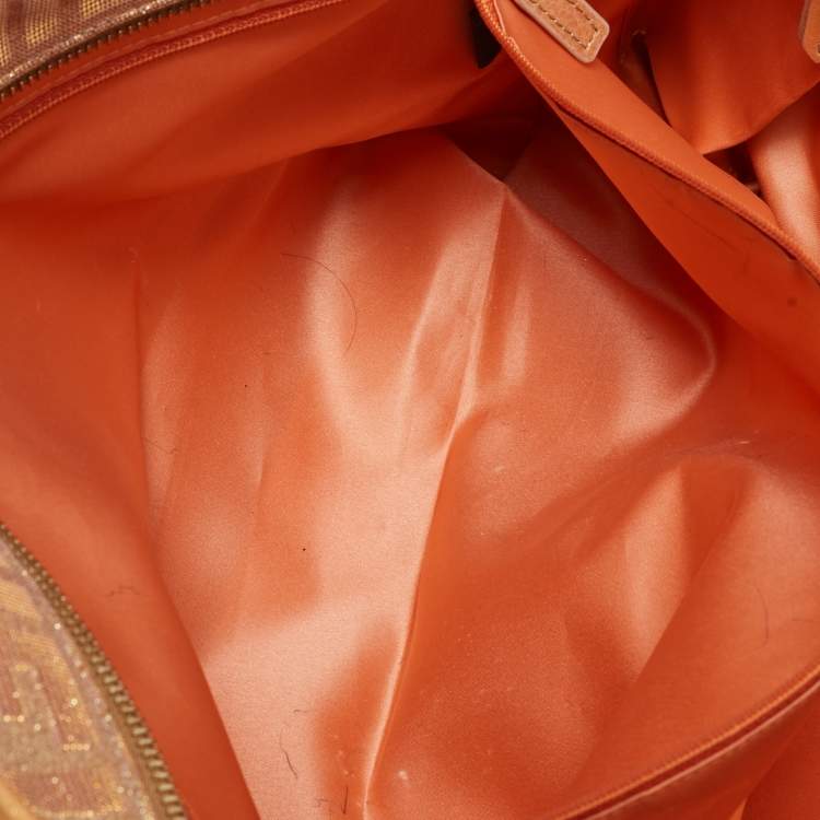 Pre Owned Fendi Metallic Zucca Canvas and Leather Large Roll Tote