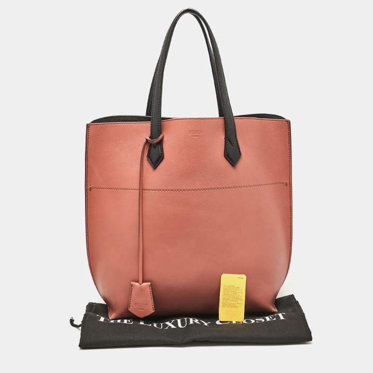 Pre Owned Fendi Old Rose/Black Leather All in Shopping Tote