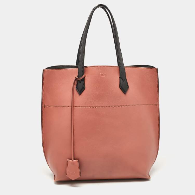 Pre Owned Fendi Old Rose/Black Leather All in Shopping Tote