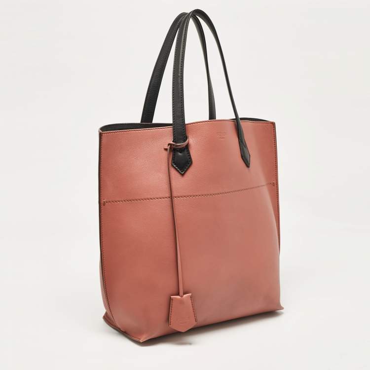 Pre Owned Fendi Old Rose/Black Leather All in Shopping Tote