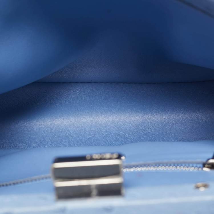 Pre Owned Fendi Blue Ostrich Leather Mini Peekaboo Top Handle Bag