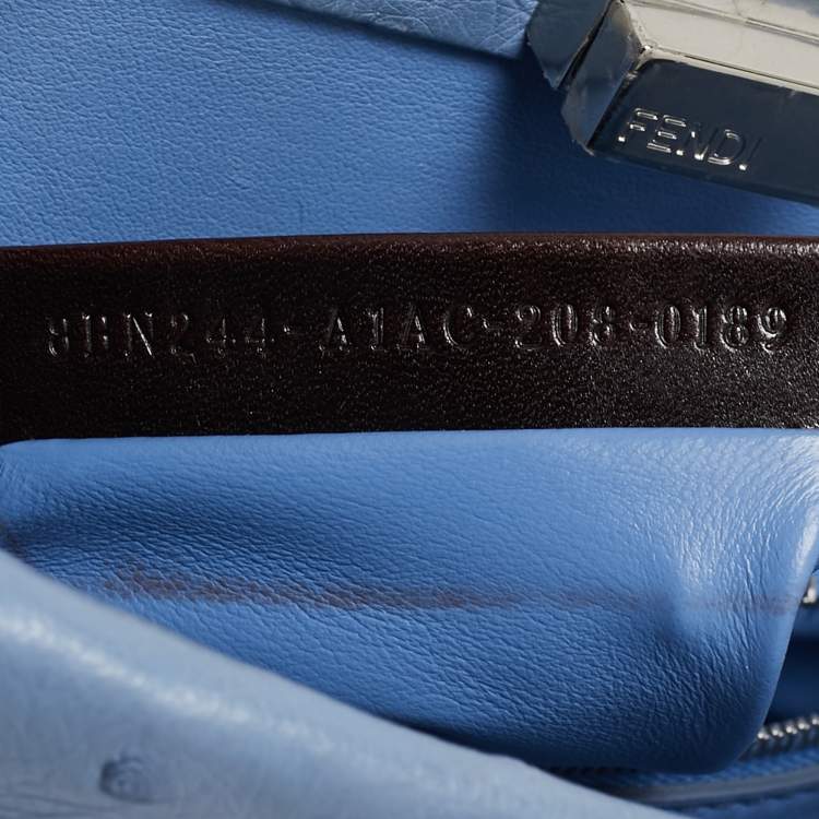 Pre Owned Fendi Blue Ostrich Leather Mini Peekaboo Top Handle Bag