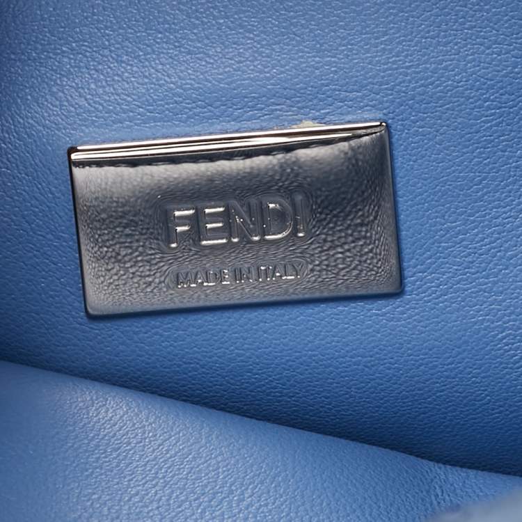 Pre Owned Fendi Blue Ostrich Leather Mini Peekaboo Top Handle Bag