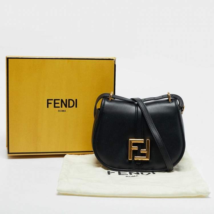 Pre Owned Fendi Black Leather Small C'Mon Flap Shoulder Bag