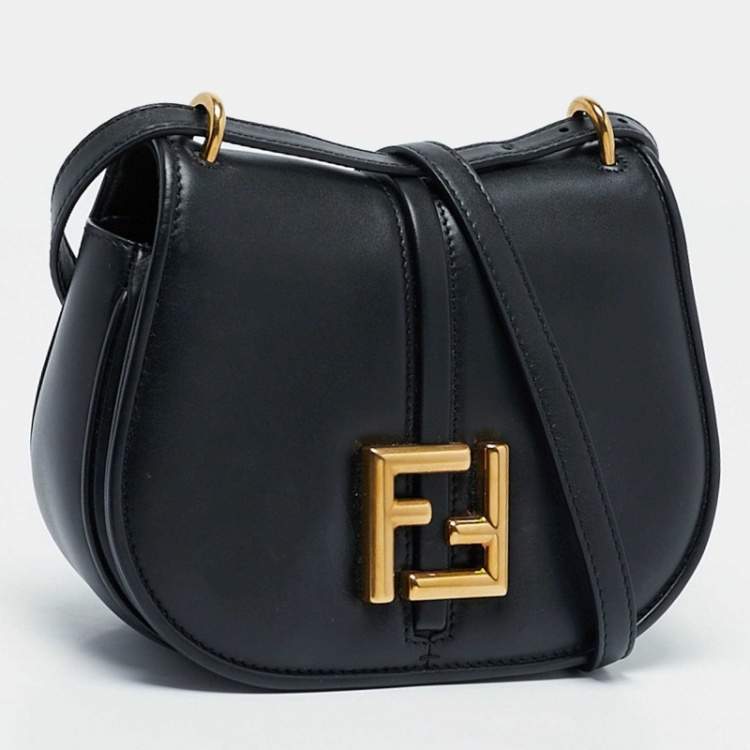 Pre Owned Fendi Black Leather Small C'Mon Flap Shoulder Bag