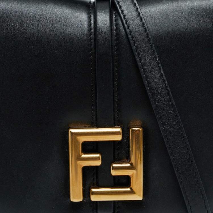 Pre Owned Fendi Black Leather Small C'Mon Flap Shoulder Bag