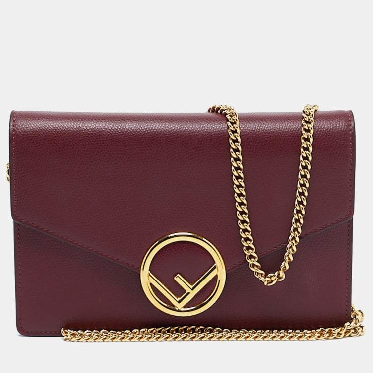 Pre Owned Fendi Burgundy Leather F is Fendi Wallet On Chain