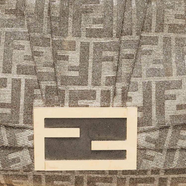Pre Owned Fendi Metallic Zucca Lurex Fabric Large Mia Flap Shoulder Bag