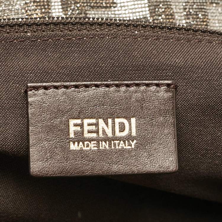Pre Owned Fendi Metallic Zucca Lurex Fabric Large Mia Flap Shoulder Bag