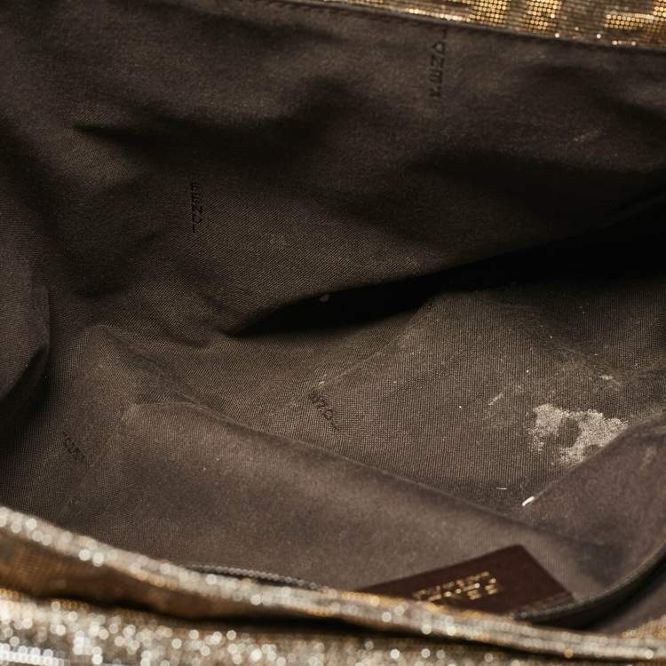 Pre Owned Fendi Metallic Zucca Lurex Fabric Large Mia Flap Shoulder Bag