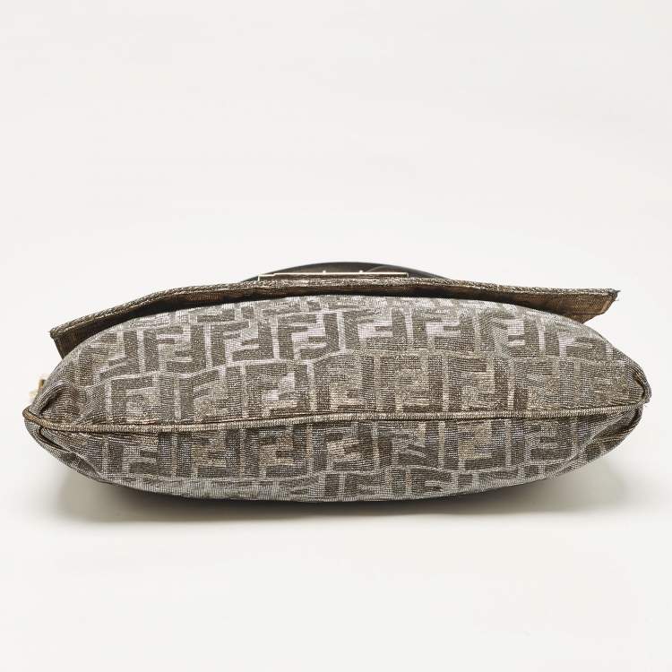 Pre Owned Fendi Metallic Zucca Lurex Fabric Large Mia Flap Shoulder Bag