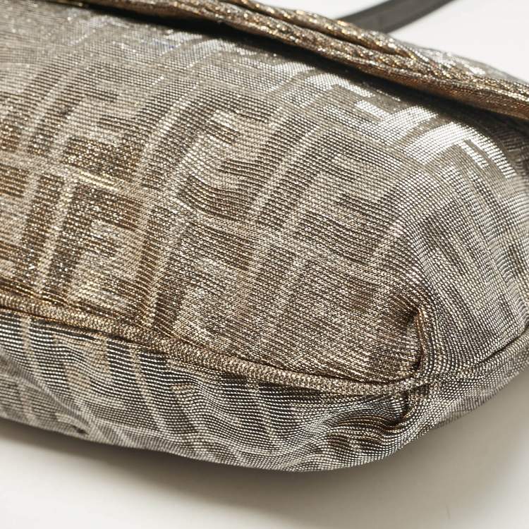 Pre Owned Fendi Metallic Zucca Lurex Fabric Large Mia Flap Shoulder Bag
