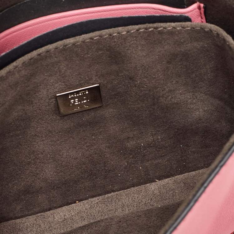 Pre Owned Fendi Pink Leather and Fur Trim Micro Buggie Baguette Crossbody Bag