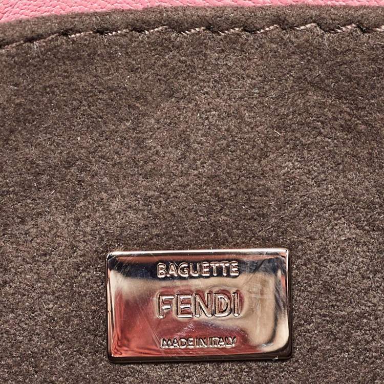 Pre Owned Fendi Pink Leather and Fur Trim Micro Buggie Baguette Crossbody Bag