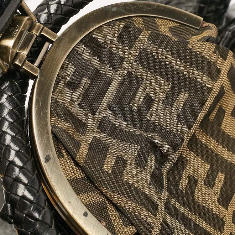 Pre Owned Fendi Black Patent Leather Beads Embellished Spy Hobo
