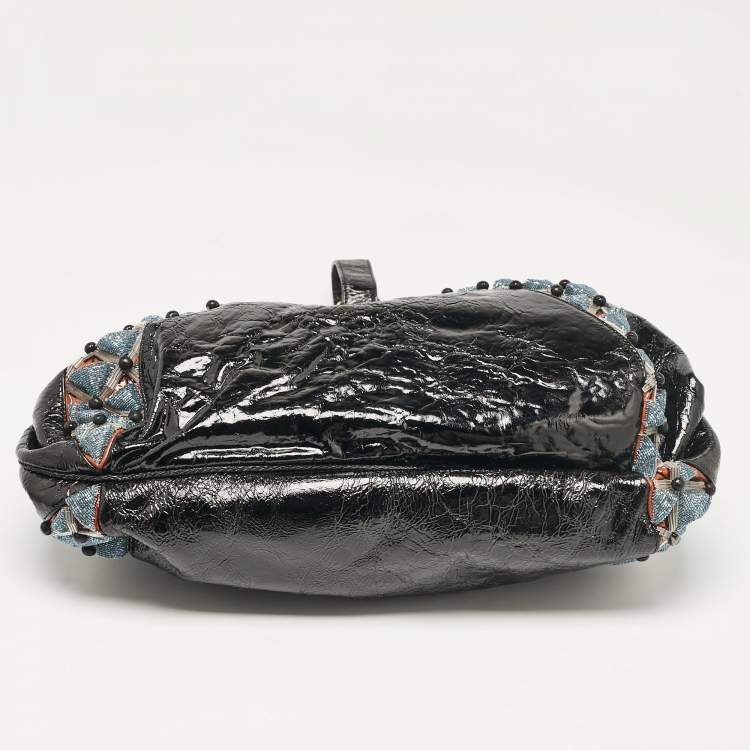 Pre Owned Fendi Black Patent Leather Beads Embellished Spy Hobo