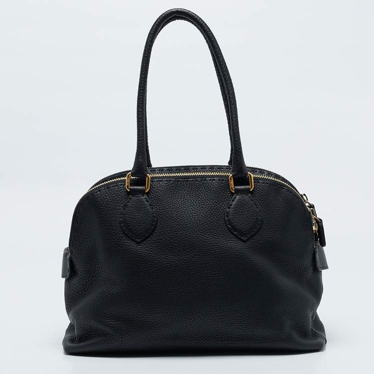 Pre Owned Fendi Black Selleria Leather Double Zip Satchel