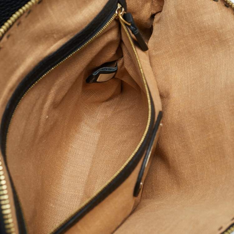 Pre Owned Fendi Black Selleria Leather Double Zip Satchel