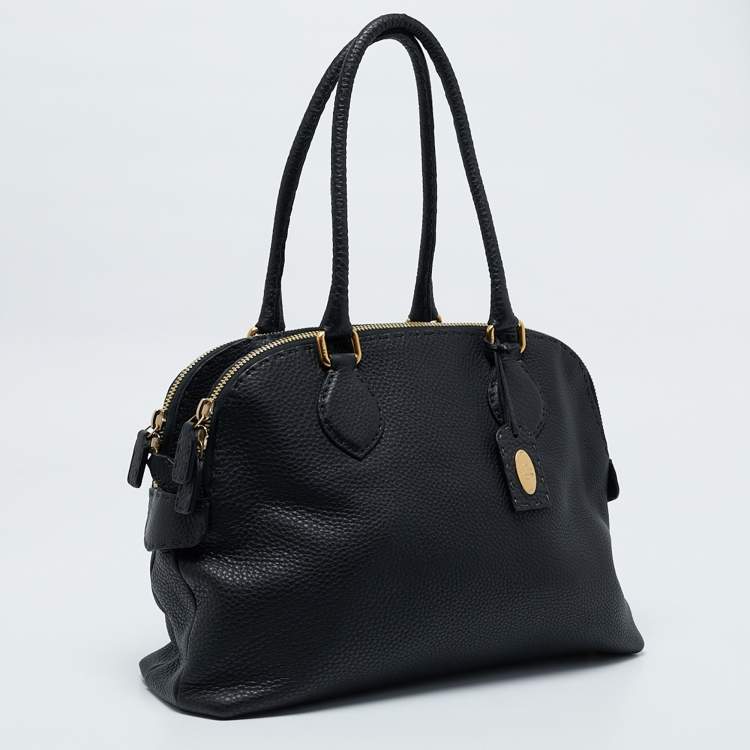 Pre Owned Fendi Black Selleria Leather Double Zip Satchel