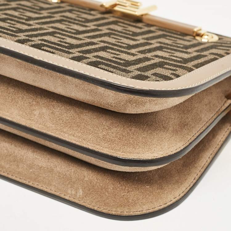 Pre Owned Fendi Tobacco/Beige Zucca Canvas and Suede Touch Shoulder Bag