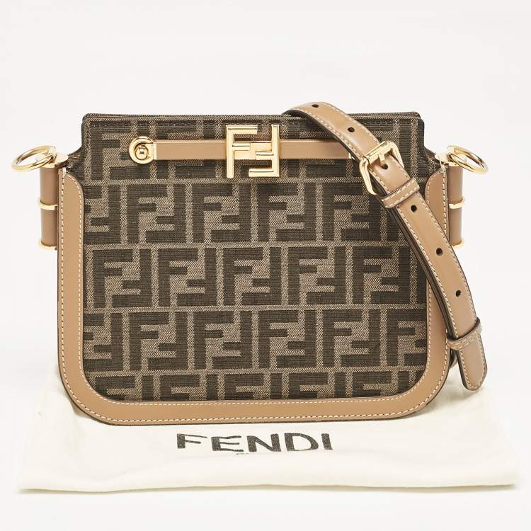 Pre Owned Fendi Tobacco/Beige Zucca Canvas and Suede Touch Shoulder Bag