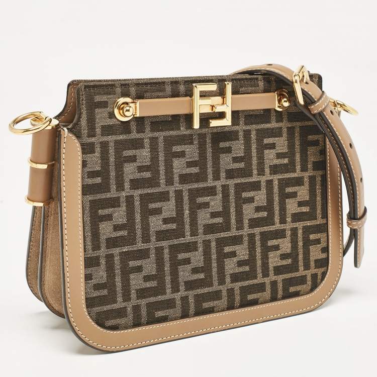 Pre Owned Fendi Tobacco/Beige Zucca Canvas and Suede Touch Shoulder Bag
