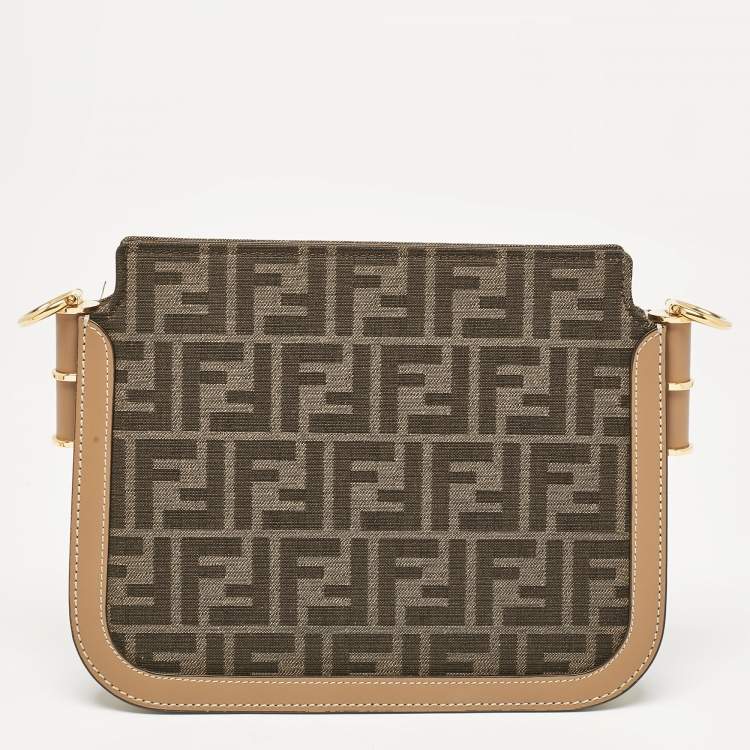 Pre Owned Fendi Tobacco/Beige Zucca Canvas and Suede Touch Shoulder Bag