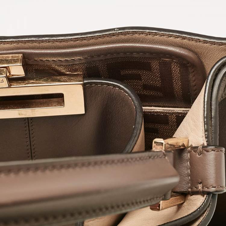 Pre Owned Fendi Brown Leather Large X Lite Peekaboo Top Handle Bag