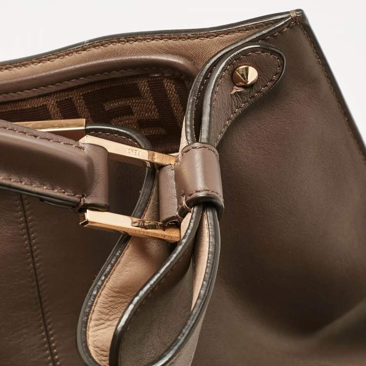 Pre Owned Fendi Brown Leather Large X Lite Peekaboo Top Handle Bag
