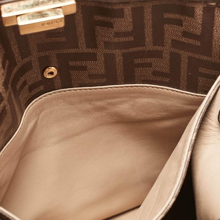 Pre Owned Fendi Brown Leather Large X Lite Peekaboo Top Handle Bag